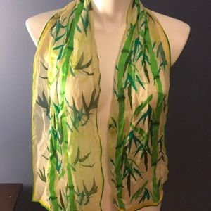 Silky lime green cream scarf